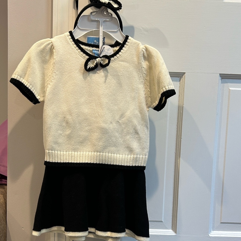 Draper James Kids Cream and Black 3-piece skirt set